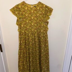 Long tropical mustard yellow dress Ann Taylor Size Medium